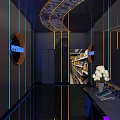 Modern Urban Bar Interior With Neon Lights City View And Stylish Seating Area