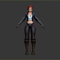 Game and Movie Character with Red Hair Blue Jacket White Top Green Accessory Dark Pants