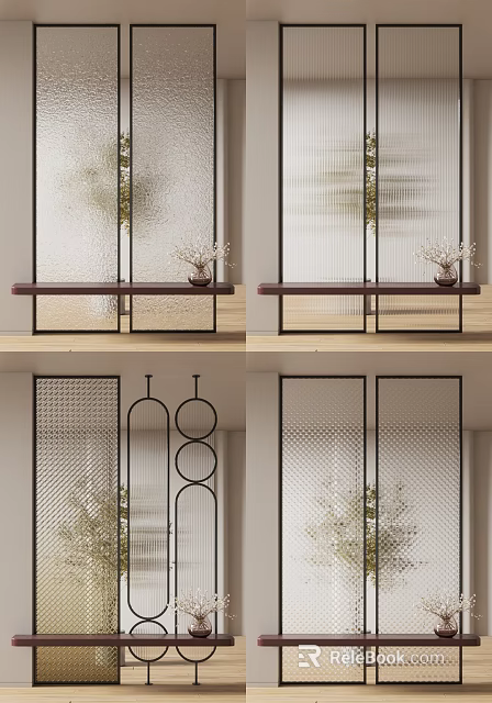 Decorative Screen Components with Hollow Patterns and Metal Frames for Home Decor 3d model