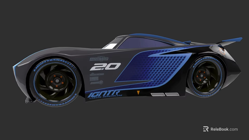 Black And Blue Sports Car With Streamlined Body 20 And IGNR Logo Unique Alloy Wheels 3d model 
