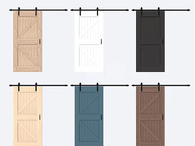 Sliding Barn Doors In Multiple Colors With Wooden Panel Design For Home Decor 3d model