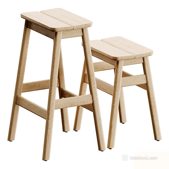Modern Wooden Bar Stools With Simple Light Wood Design For Kitchen Counter 3d model 