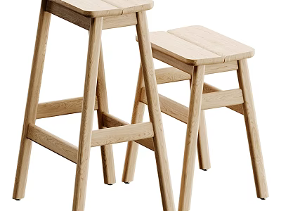 Modern Wooden Bar Stools With Simple Light Wood Design For Kitchen Counter 3d model