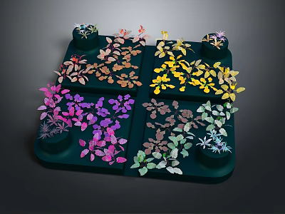 Cartoon Scene With Colorful Butterflies In Green Tray And Small Potted Plants 3d model