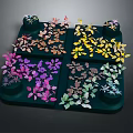 Cartoon Scene With Colorful Butterflies In Green Tray And Small Potted Plants