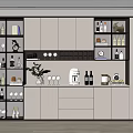 Modern Wine Cabinet Design With Glass Doors Wine Bottles Coffee Machine And Decorative Items