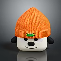 Cute Cartoon Game And Movie Character With Orange Knitted Hat Green Badge And Smiling Face