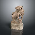 Traditional Stone Lion Statue With Intricate Carved Details And Square Base