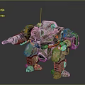 Sci Fi Mech Warrior Character With Green Brown Camouflage Mechanical Weapon Arm And Antenna