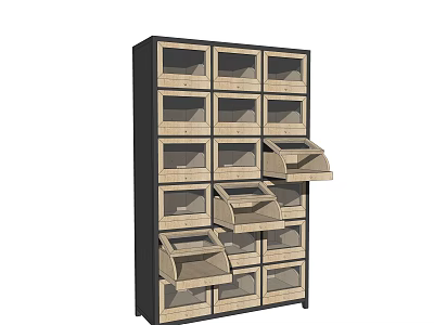 Multi Layer Storage Cabinet With Wooden Drawers Black Frame And Open Drawers Design 3d model
