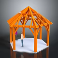 Orange Wooden Gazebo Frame Structure With Two People Standing Inside 3d model