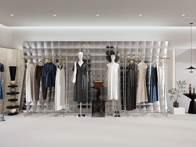 Modern Fashion Clothing Store Interior With Dresses Mannequins And Displays 3d model