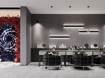 Luxury Beauty Hair Salon Interior With Styling Chairs Mirrors And Decorative Wall 3d model