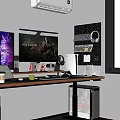Modern Entertainment Room Interior With Dual Monitors Gaming Accessories Keyboard Headphones And Decor Items