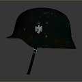 Vintage Green Military Helmet With Metal Badge And Leather Chin Strap