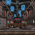 Warrior Dining Elegant Modern Restaurant Interior With Colorful Lights Pendant Lamps And Chairs