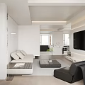 Modern Living Dining Room Interior with Open Layout White Sofa Black Armchair and Coffee Table