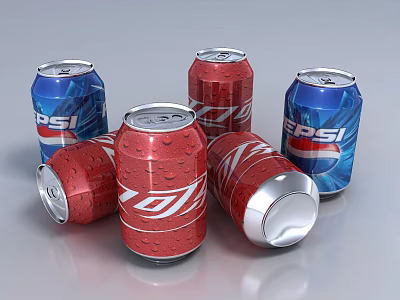 Red And Blue Soda Cans With Water Droplets As Daily Living Supplies 3d model