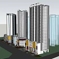 Modern Commercial Street With High Rise Buildings And Multi Story Shops