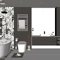 Stylish Modern Bathroom Interior With Freestanding Bathtub Round Mirror Vanity And Decorative Wall Lighting