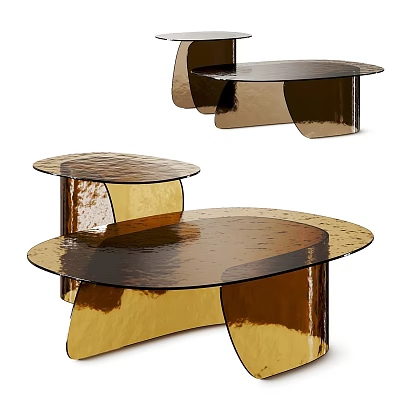 Elegant Modern Coffee Table With Unique Glass Top And Gold Metal Frame 3d model