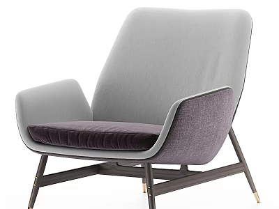 Upholstered Accent Chair Modern Design Light Gray Backrest Dark Purple Cushion Metal Legs Gold Feet 3d model