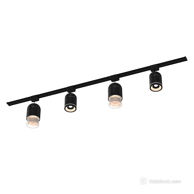 Modern Black Track Four Downlights Spotlights Ceiling Lighting Fixture with Warm Light 3d model 
