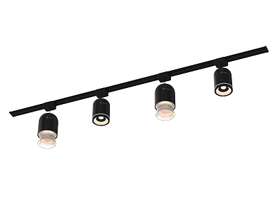 Modern Black Track Four Downlights Spotlights Ceiling Lighting Fixture with Warm Light 3d model