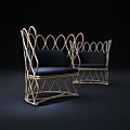 Elegant Modern Leisure Chairs With Golden Woven Frame And Black Cushions Curved Backrest Design