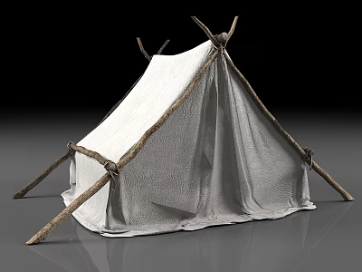 Outdoor Playground Equipment Featuring White Fabric Tent Structure With Wooden Poles For Kids 3d model
