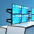 Modern Surveillance Control Room With Multiple Screens White Cabinets And Reflective Floor