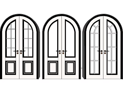 Different Designs of Double Doors with Arched Tops Glass Panels and Door Handles 3d model