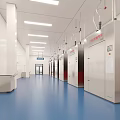 Sterile Cleanroom Corridor With Blue Floor White Walls And Industrial Equipment