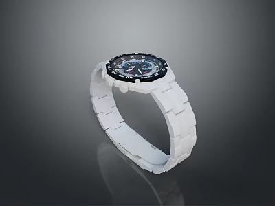 Fashionable White Strap Watch With Black Dial And Modern Sporty Design 3d model