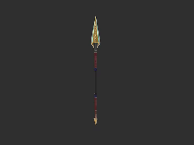 Ornate Spear Weapon With Golden Metal Spearhead And Colorful Red Blue Black Shaft 3d model