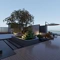 Terrace Garden Landscape Design With Trees Plants Lighting And Patio Tiles