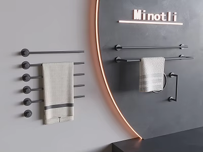 Minotli Bathroom Accessories With Modern Towel Bars Towels And Wall Lighting Design 3d model