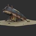 Old Rusted Abandoned Ship Wreck With Damaged Structure On Sandy Ground 3d model