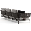 Modern Sectional Sofa With Wicker Armrests Gray Cushions And Metal Frame 3d model