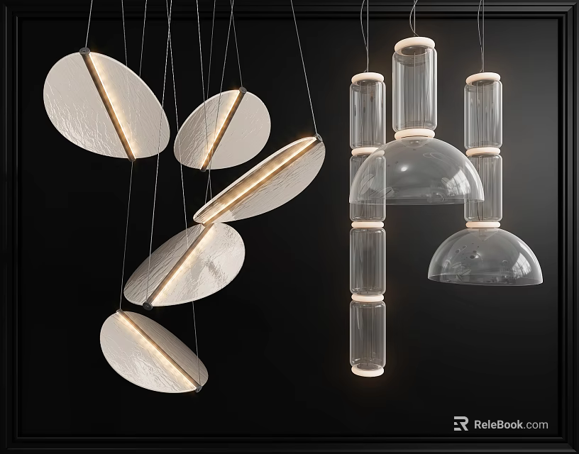 Modern Geometric Chandeliers Featuring Glass Disc And Cylinder Shapes For Interior Lighting 3d model 