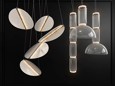 Modern Geometric Chandeliers Featuring Glass Disc And Cylinder Shapes For Interior Lighting 3d model