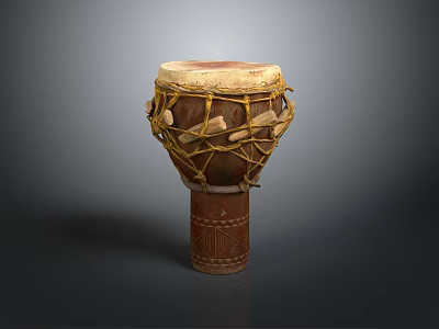 Traditional Wooden Hand Drum With Natural Skin Head And Woven Rope Decoration 3d model