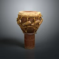 Traditional Wooden Hand Drum With Natural Skin Head And Woven Rope Decoration