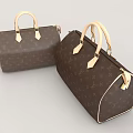 Two Elegant Brown Handbags With Beige Handles Gold Logo And Metal Hardware