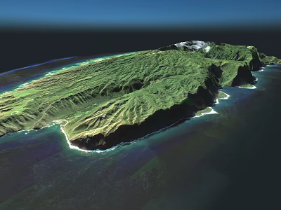 Detailed 3D Model of Island with Lush Green Mountains and Blue Ocean Waters 3d model