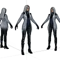 Game Movie Character With White Hair Long Gray Coat Black Leather Pants And Boots