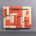 Red and Beige Geometric Block Wall Decor with Abstract Pattern on Grey Background 3d model