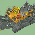 Powerful Large Yellow Tracked Utility Vehicle With Person Standing Nearby