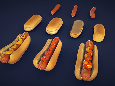 Modern Hot Dog Cartoon Food Hot Dog Bread 3d model
