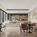 Modern Café Interior with Wooden Floors Large Windows and Circular Wall Decorations